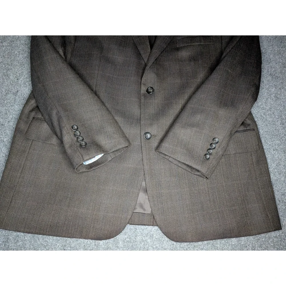 Joseph & Feiss Gold Men's 100% Wool 2 Button Blazer 48R Brown‎ Herringbone